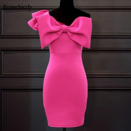 Kesiachiccly Summer Bow Sexy Women Dress Ruffles Sleeveless Ruched Bodycon Dresses One Shoulder V Neck Club Party Short Vestidos
