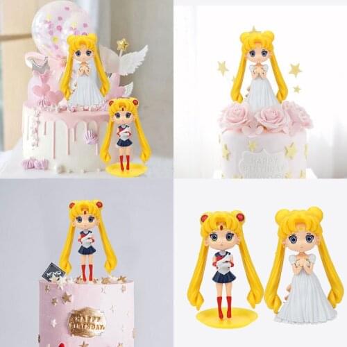 Pretty Bowknot Sailor Action Figures Cartoon Figure Model Doll Cake Decoration Ornaments Girls Boys Present Toys for Children