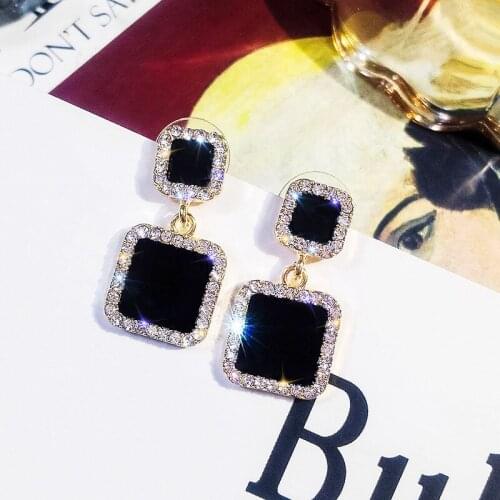 MISANANRYNE Statement Earrings Black Square Geometric Earrings For Women Crystal Luxury Wedding Rhinestone Earring Jewelry