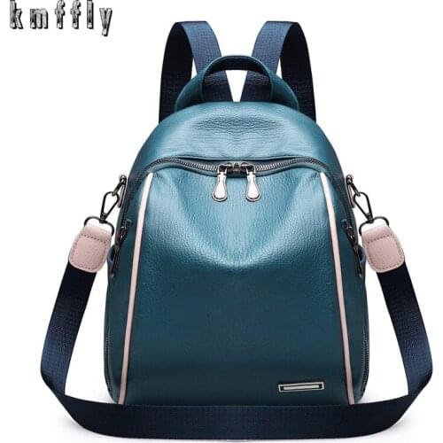 Fashion Women Soft Leather Small Backpack Designers Brand Multifunction Solid School Bags for Teenage Girls Mochila Feminina Sac