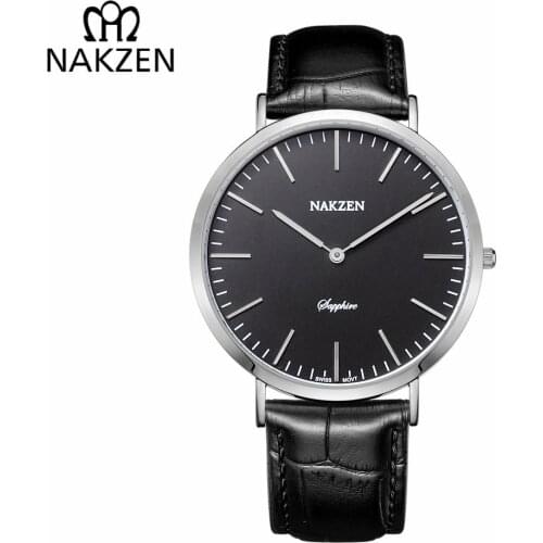 NAKZEN Luxury Brand Men Watches Leather Strap Sapphire Quartz Watch Male Classic Fashion Wristwatch Clock Relogio Masculino