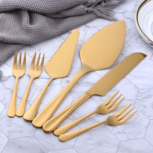 11pcs/set Gold Cake server set Stainless steel Cheese Knife Pie Pizza Cake Shovel Cutter metal dessert forks Baking Pastry Tools