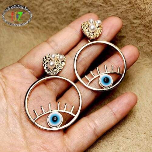 F.J4Z New Vintage Earrings for Women Fashion Punk Big Circle Eye Dangle Earrings Simulated Pearl Earring Jewelry Dropship