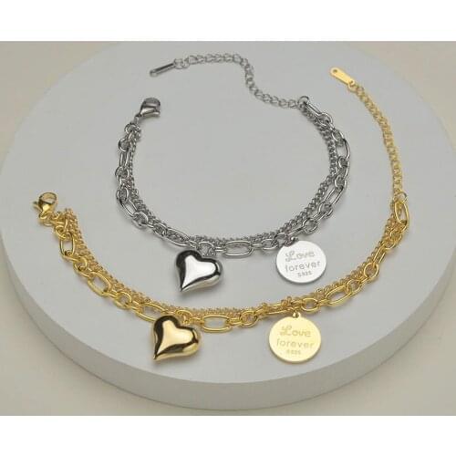 New Woman Mulitlayer Chain Heart Bracelets Round Loveforever Couples Bangles For Women Girls Valentines Day Jewelry Present