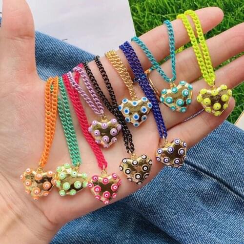 5Pcs Fashion Colorful Enamel Dainty Necklace Chain Necklace For Women Enameled Eye Heart Pendant Jewelry Vintage gift
