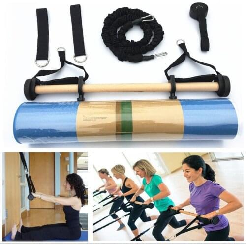 Pilates Bar Workout Yoga Fitness Gym Stick Bar Resistance Bands Exercise Basic Kit with Yoga Mat