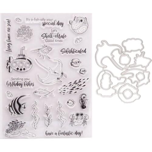 Submarine Ocean World Organism Metal Cutting Dies and Stamps Stencil for DIY Scrapbooking Photo Album Embossing Decorative