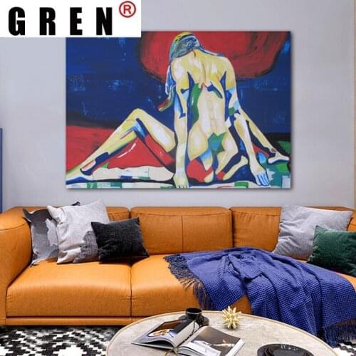 GREN Canvas Painting Colorful Abstract Sexy Nude Woman Posters Impressionist Wall Art Prints Decorative Painting Home Decor