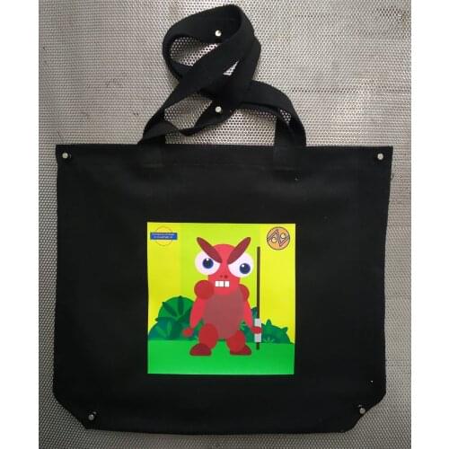 Red Aggresive Fighter, Orginal Printed Canvas Beach Bag, Black, Inner Pocket, 48x41x10cm