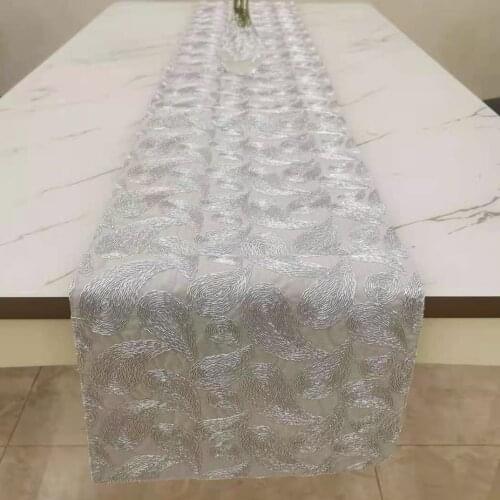 Luxury Shiny Silver Decorative Embroidery Table runner Modern Table Cover Table Cloth
