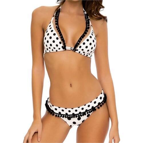 Sexy Bikinis Set Polka Dot Print Halter Bandage Split Swimsuit Chic Fashion Swimwear for Women Brazilian Bikini Bandeau Biquini