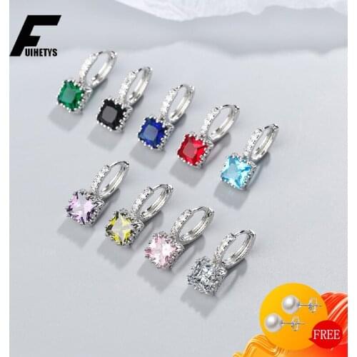 Fashion 925 Silver Jewelry Earrings for Women Wedding Promise Accessories Square Topaz Zircon Gemstone Drop Earring Dropshipping