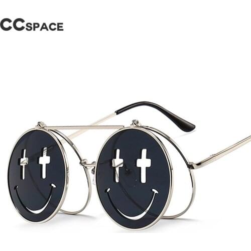 46304 Steam Punk Smiley Flip Round Sunglasses Men Women Fashion Shades UV400 Vintage Glasses