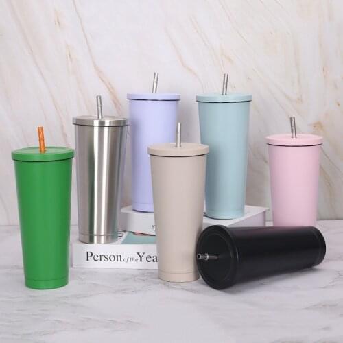 Howtelee stainless steel vacuum straw mugs color fresh portable straw cup creative car cups coffee vacuum tumbler