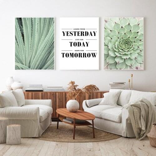 Green Plant Leaf Canvas Poster Quotes Print Scandinavian Style Painting Decorative Picture Modern Living Room Nordic Decoration