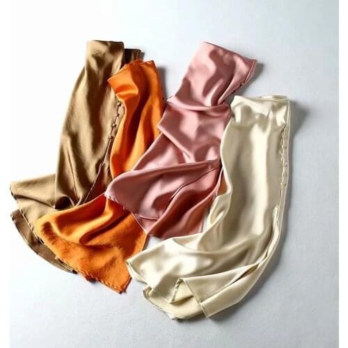 Women Summer High Waist Vintage A-Line Pink Skirt Fashion Satin Midi Length Skirt