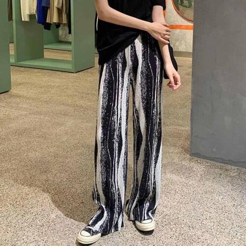HStar Tie Dye Wide Leg Pants Summer Autumn Trousers Women Elastic High Waist Loose Ribbed Pants Korean Streetwear Fashion