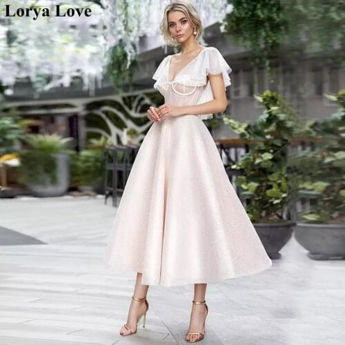Champagne Short Prom Dresses 2020 Women Formal Party Night V-Neck Vestidos De Gala Sleeveless Elegant Sequins Long Evening Gowns