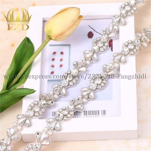 FZD 1 Yard Rhinestones Wedding Decoration Crystals Sew On Sash Belt Shiny Glass Appliques Clothes Bridal Strass