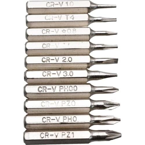 10pcs 28mm Magnetic CR-V Precision Screwdriver Bit Set PH00 PH0 Z1 Z0 3.0 2.0 1.0 T5 T4 0.8 Multifunctional Hex Torx Head Repair