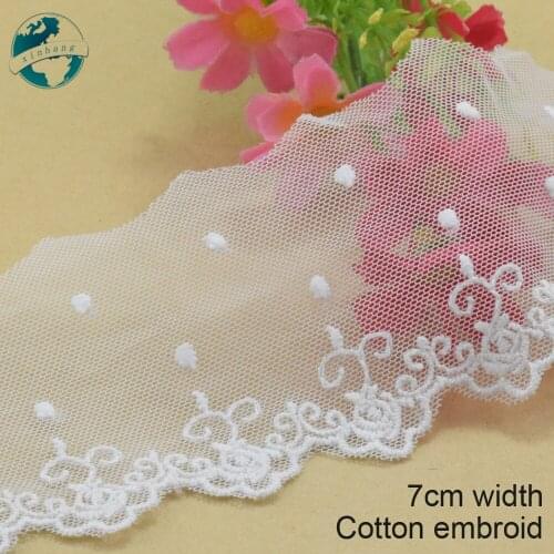 3yards 7cm wide white lace cotton embroid lace sewing ribbon fabric guipure diy trims warp knitting DIY Garment Accessories#3802