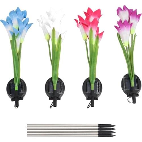 4 Pack Solar Lily Lilies Simulation Lamp Outdoor Lamp It Is Suitable For Courtyard, Garden And Courtyard Decoration