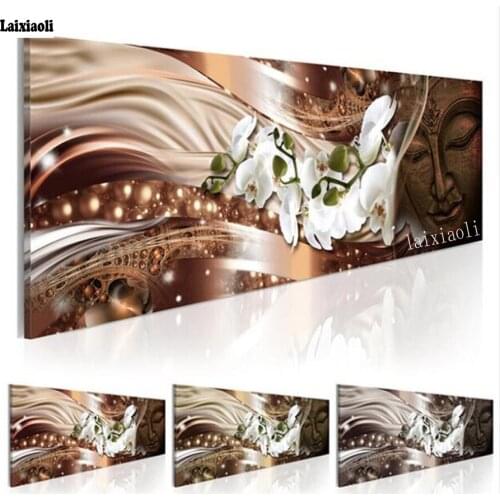 5D Diy Diamond Painting White Orchid Flowers Full Square Round Diamant Rhinestones Embroidery Buddha Statue mosaic picture decor