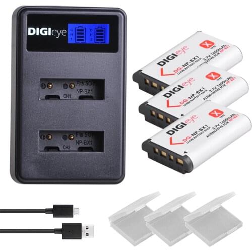 3Pcs NP-BX1 Battery and LCD USB Dual Charger for Sony Cyber-Shot DSC-RX100 RX100II RX100MII RX100III FDR-X3000 HDR-AS50 AS300