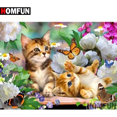 HOMFUN Full Square/Round Drill 5D DIY Diamond Painting "Cat and flower" 3D Diamond Embroidery Cross Stitch Home Decor A19991