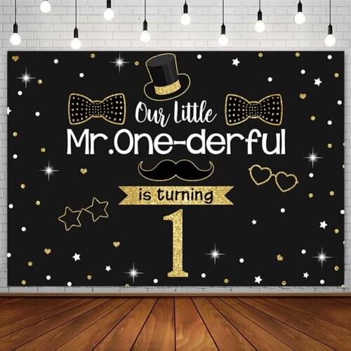 Little Mr Backdrops Boy 1st Birthday Party Tie Hat Moustache Gold Star Black Photography Background Photo Studio Photozone Props