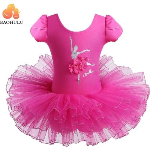 BAOHULU Fancy Short Sleeve Ballet Tutu Dress Dance Leotard Flower Dancer Ballet Costume Ballerina Kids Girls Wear