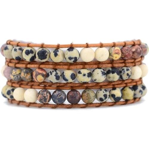 Chakra Bracelet Jewelry Handmade Multi Color Natural Stone Leather Wrap Bracelet Couples Bracelets Creative Gifts