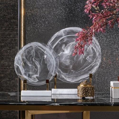 Modern Decoration Ornaments Coffee Table Tv Porch Cabinet Creative Round Glass Disc Arts WIth Marble Stand Furnishings