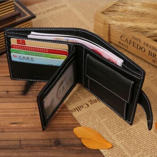 Mens Soft Leather Bifold ID Credit Card Holder Coin Zip Purse Wallet Billfold Brown/Black