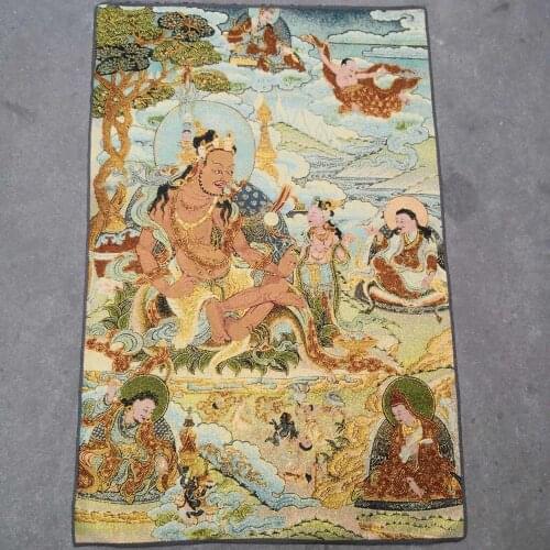 Home Decor 35" Thangka embroidery Tibetan Buddhism silk embroidery brocade Nepal Guru Tsongkhapa Buddha Statue Lecture