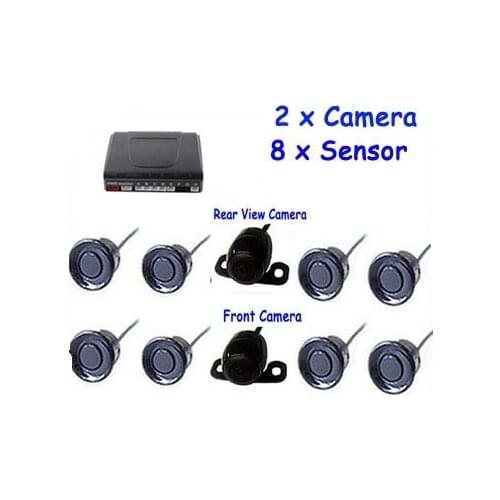 8 Sensors Dual Core car parking sensor with 2 Camera (Front +Rear) Car Reversing image and distance can show on LCD Car Monitor
