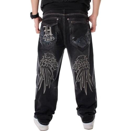 Fashion Mens Embroidery Oversized Jeans Hip Hop Loose Black Jean Trousers Male Rap Street Fashion Men Denim Punk Pants Hombre
