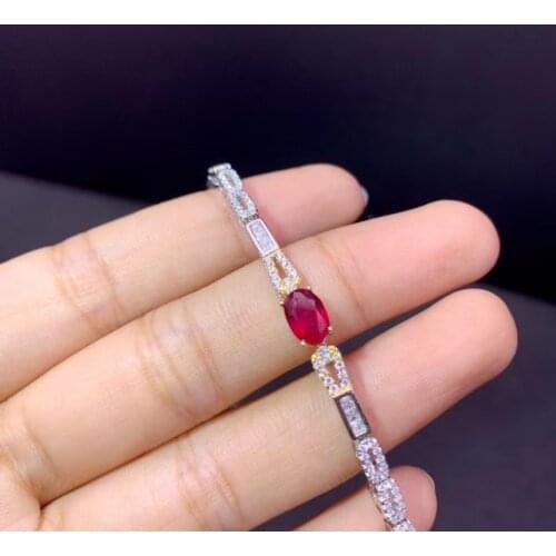 Exclusive high-end gem natural ruby Bracelet exhibition 925 new silver hand-made leading fashion