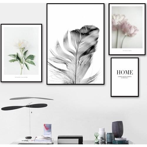 Elegant Camellia Feather Home Quotes Canvas Painting Fashion Bedroom Home Decor Nordic Wall Pictures For Living Room