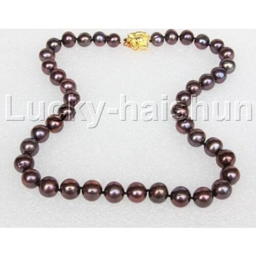 JQHS natural 17" 11mm round black brown pearls Beaded Strand knotted necklace j11657