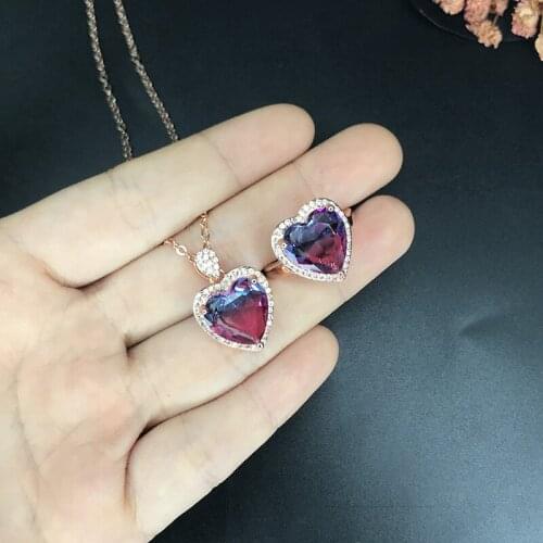 Heartshape Mutil color Gemstones cz Jewelry sets 925 Sterling Silver Bijou Party Wedding Rings Necklace For Women Bridal Gift