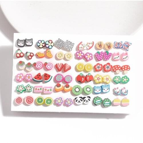 36Pairs/18pairs Colorful Rhinestone Crystal Stud Earrings Sets For Women Girls Flower Round Heart Small Plastic Earring Jewelry