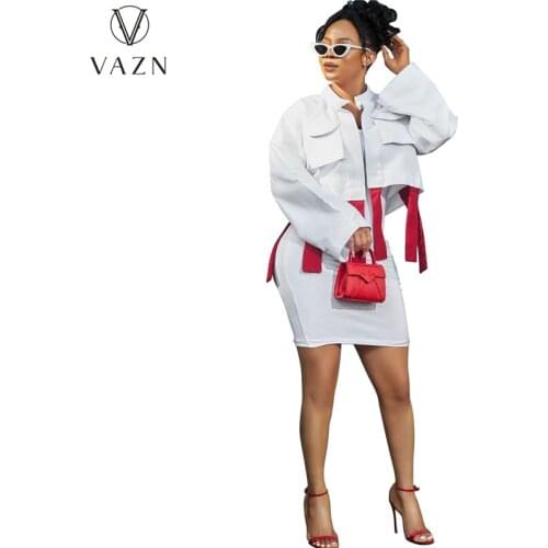 VAZN 2021 Top Quality Solid Simple Open Stitch Short Style Suits Joker Young Full Sleeve Daily High Waist Women Short Suits