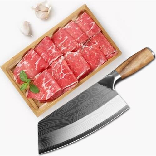 Kitchen Knife Damascus Laser Pattern Chinese Chef Knife Stainless Steel Butcher Meat Chopping Cleaver Knife Vegetable Cutter