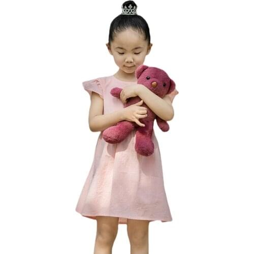 Baby Girls Summer Pleated Fly Sleeve Dress round neck casual Fresh Solid Color Bow Backless Children A-line Princess Dresses