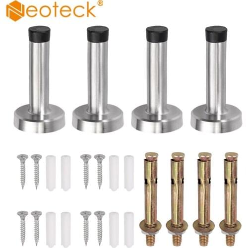 Neoteck 4Pcs Metal Door Stop Wall Mount Door Stopper Bumper Protector Wall Mounted Doorstops Stainless Steel Rubber