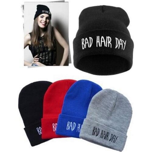 Fashion Skullies Beanies Woman Bad Hair Day Hats Winter Unisex Casual Male Cap Boy Hip Hop Embroidery Autumn Knitted Hat Female