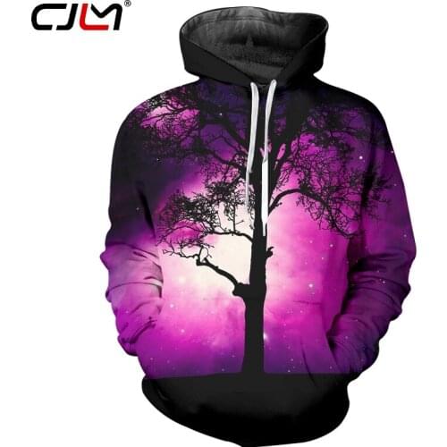 CJLM Man On Sale Popular Hoodies 3D Purple Dream Tree Full Printed Starry Sky Mens Black Pullover Drop Shipping