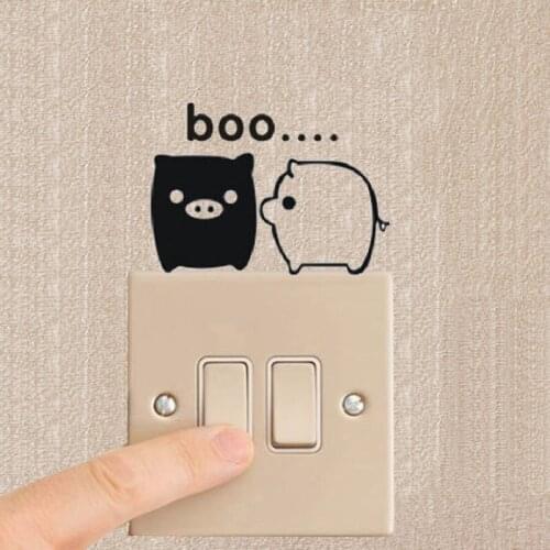 Pig Kiss Switch Stickers Children Bedroom Funny Cartoon Couple home Decoration Art Wall Decal A3005