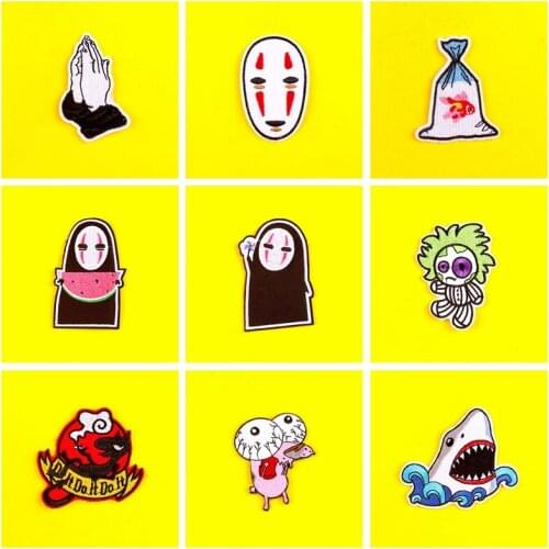 Japan Style No Face Man Cartoon Patch Iron On Patches On Clothes Scenery Whale Embroidered Patches For Clothing Patch On Clothes